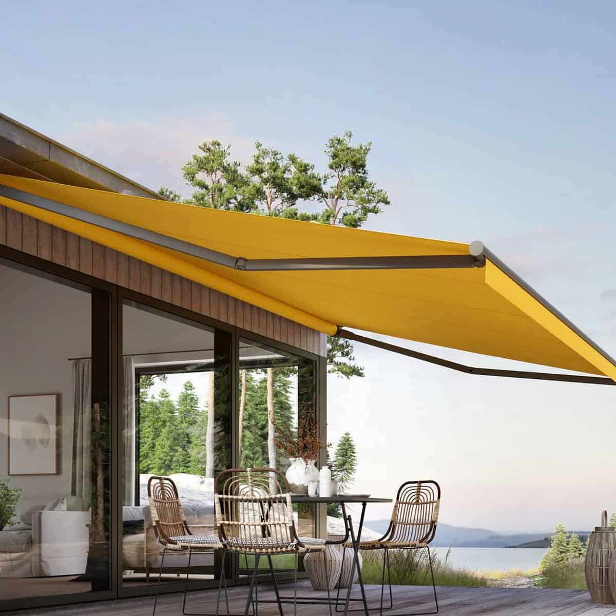 markilux 930 open cassette awning in yellow 6m by 3m