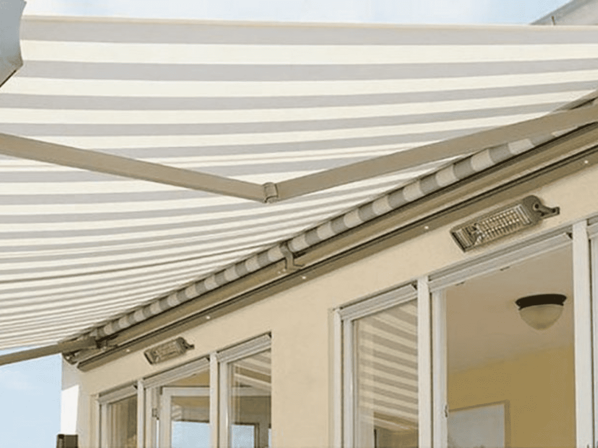 wenor Semina semi cassette awning; striped awning with infrared heaters