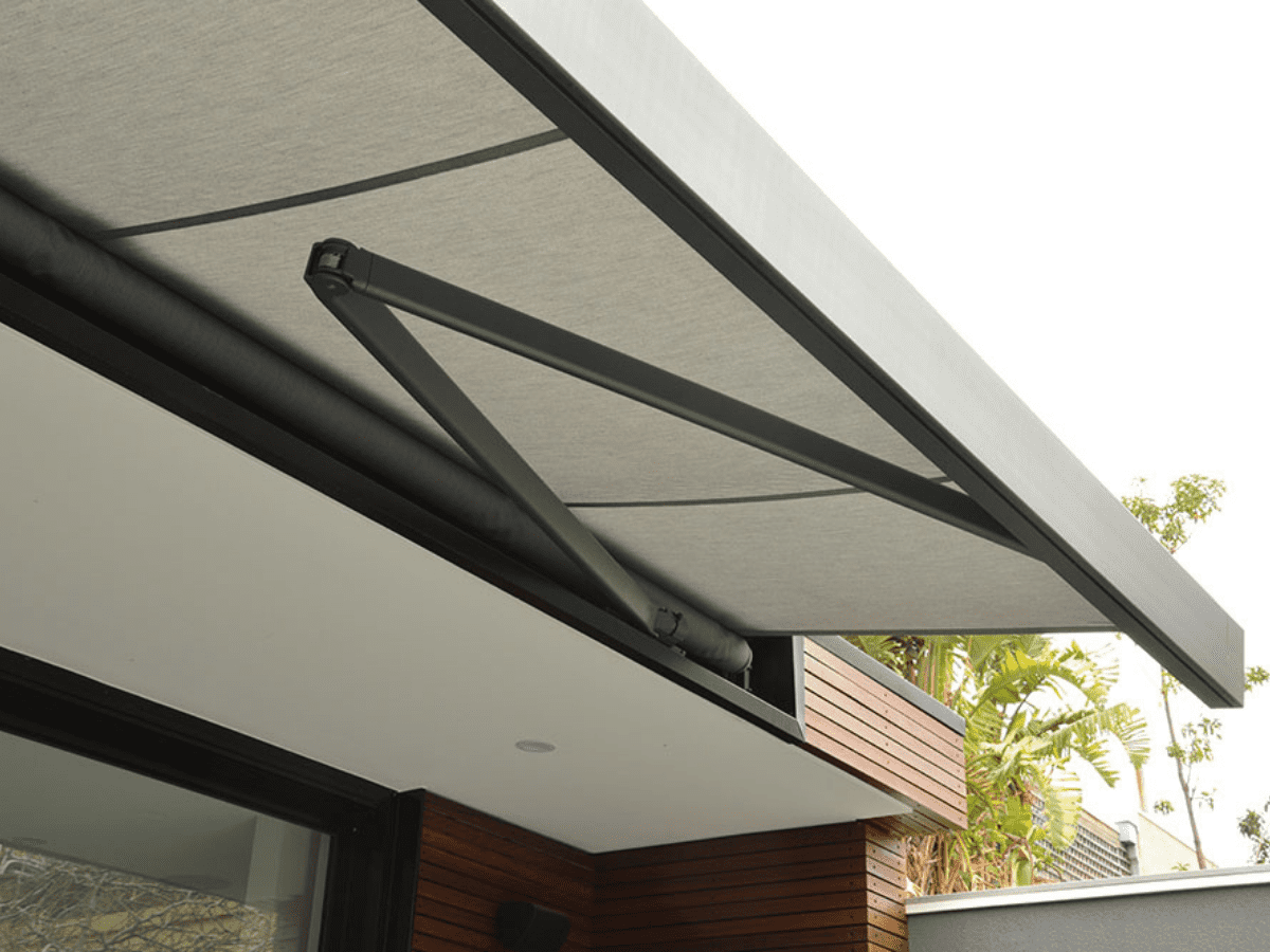 weinor IKN2000 awning partly retracted, fitted into a veranda