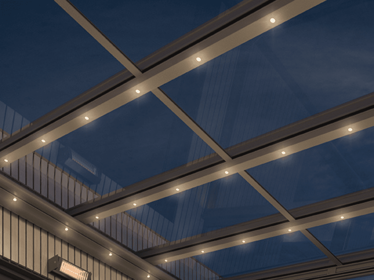 weinor Sempra glass roof at night with LED spots