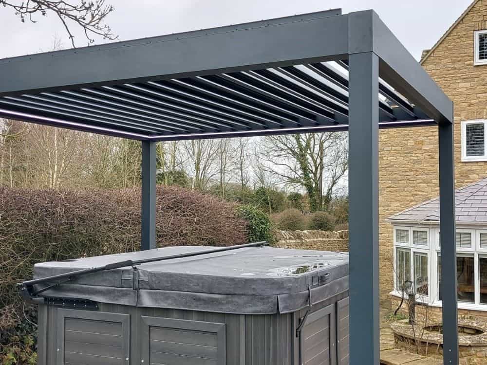 Fitted a Tarasola Essential freestanding pergola over a hot tub at a property in Chipping Norton.