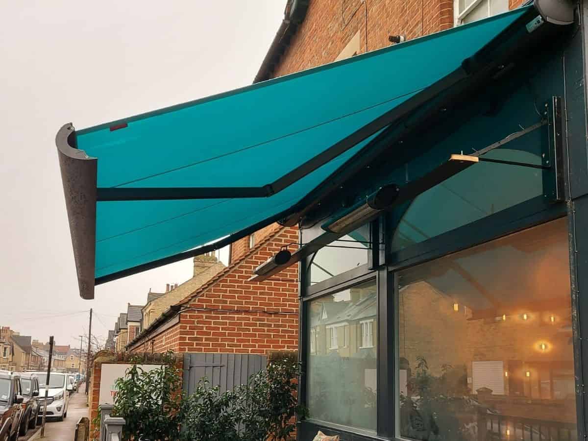 El Rincon restaurant, Oxford, Opal Design II awnings, x2 fitted to the outside of the restaurant