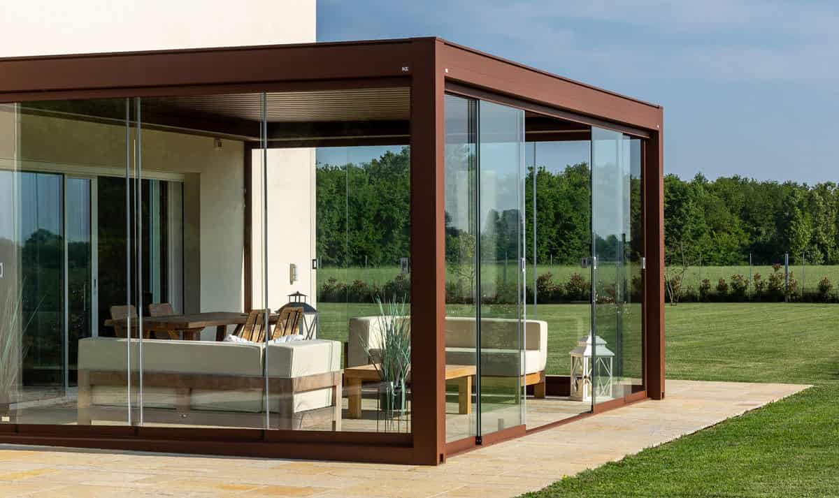 KE Kedry Prime in brown, wall mounted and fully enclosed with glass sliding doors