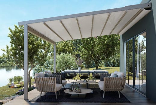 KE A100 Star folding roof with fully waterproof design for year-round use. The roof can be easily opened and closed, providing flexible shade and protection from rain or shine. The sleek and modern design adds an elegant touch to any outdoor space, with the ability to enjoy the space in any weather condition.