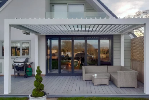 Cotswold's installation in Middlesbrough of SeeSky-Bio Louvred Roof Pergola