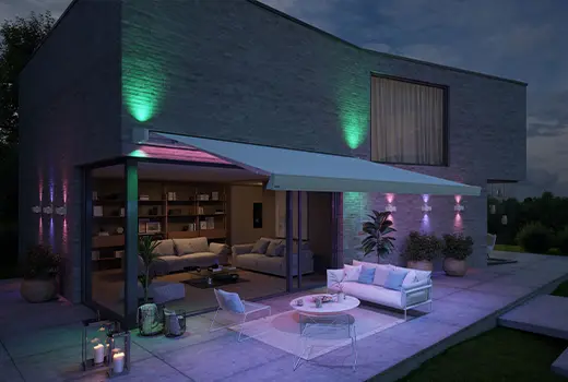 Markilux MX-4 with colored LED lighting and atmosphere open over patio area